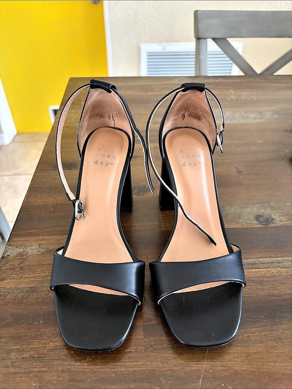 A New Day Shannon Heels Black Ankle Strap Block Heel Sandals